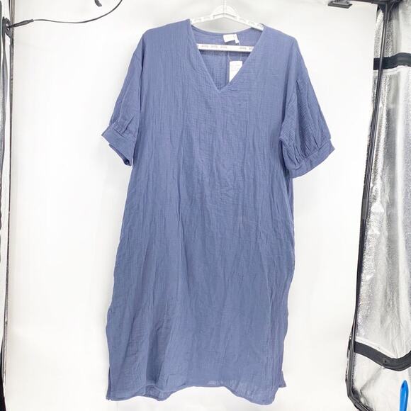Simple Suzanne Betrro cotton midi dress pockets minimalist lagenlook casual - Picture 1 of 9